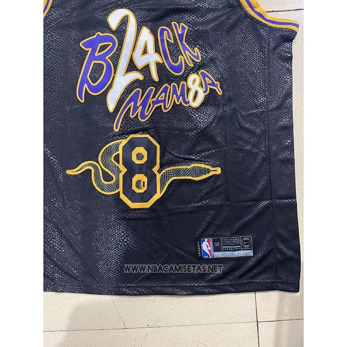 Camiseta Los Angeles Lakers Kobe Bryant NO 8 24 Black Mamba Snakeskin Negro